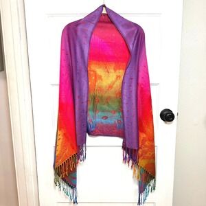 100 Pashmina Women's Rainbow Peacock Feather Print Shawl Wrap Scarf